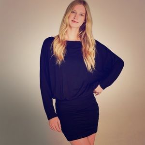 APRICOT Black Slash Neck Ruched Skirt Dress